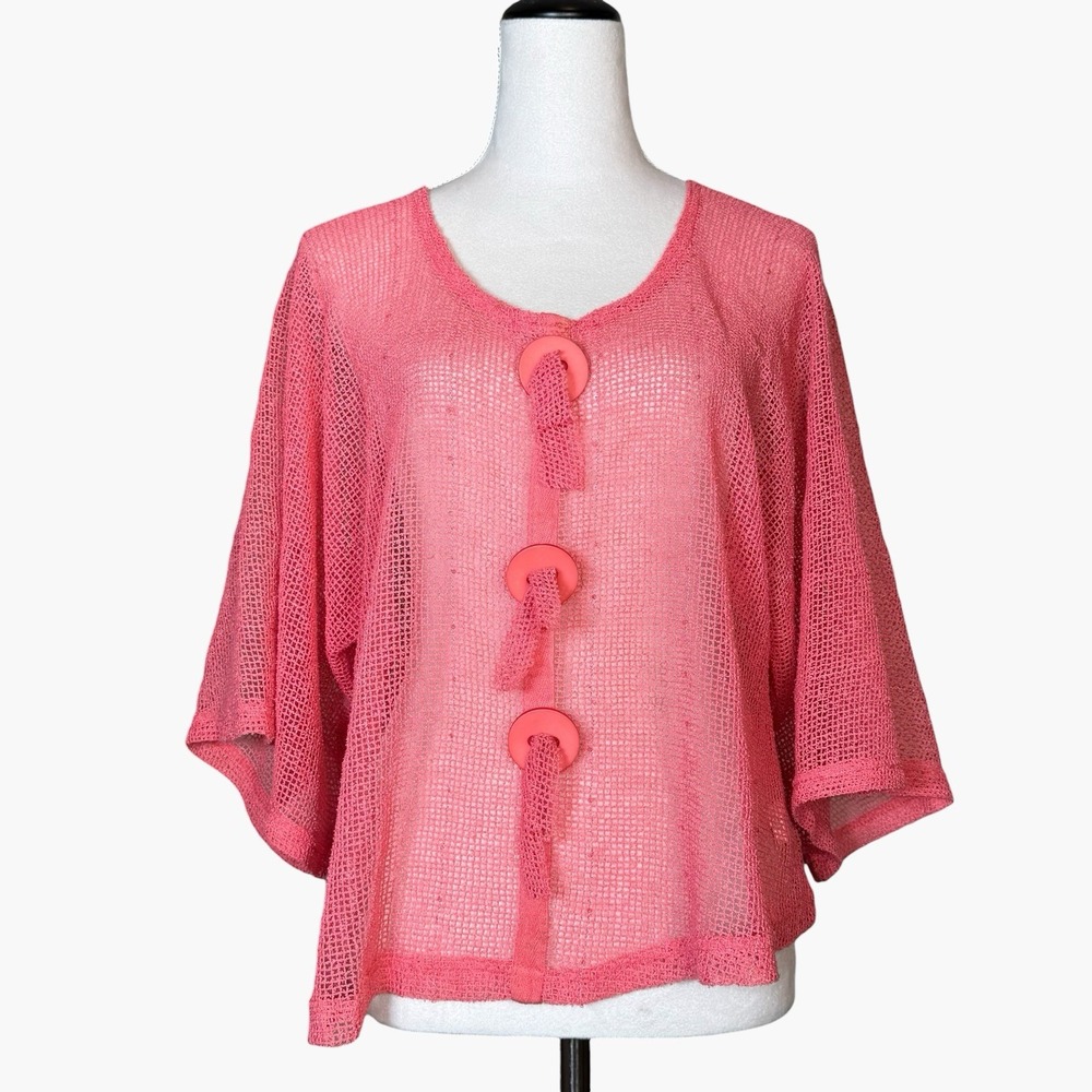 Noelle Fishnet Short Sleeve Top OS Sheer Sequins Pink Lagenlook Fairy Artsy Y2K